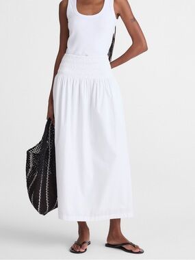 Madewell Smocked-Waist Midi Skirt in Poplin